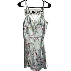 Vintage Jacklyn Smith Blue Satin Floral Nightie Nightgown Chemise Sz. SM